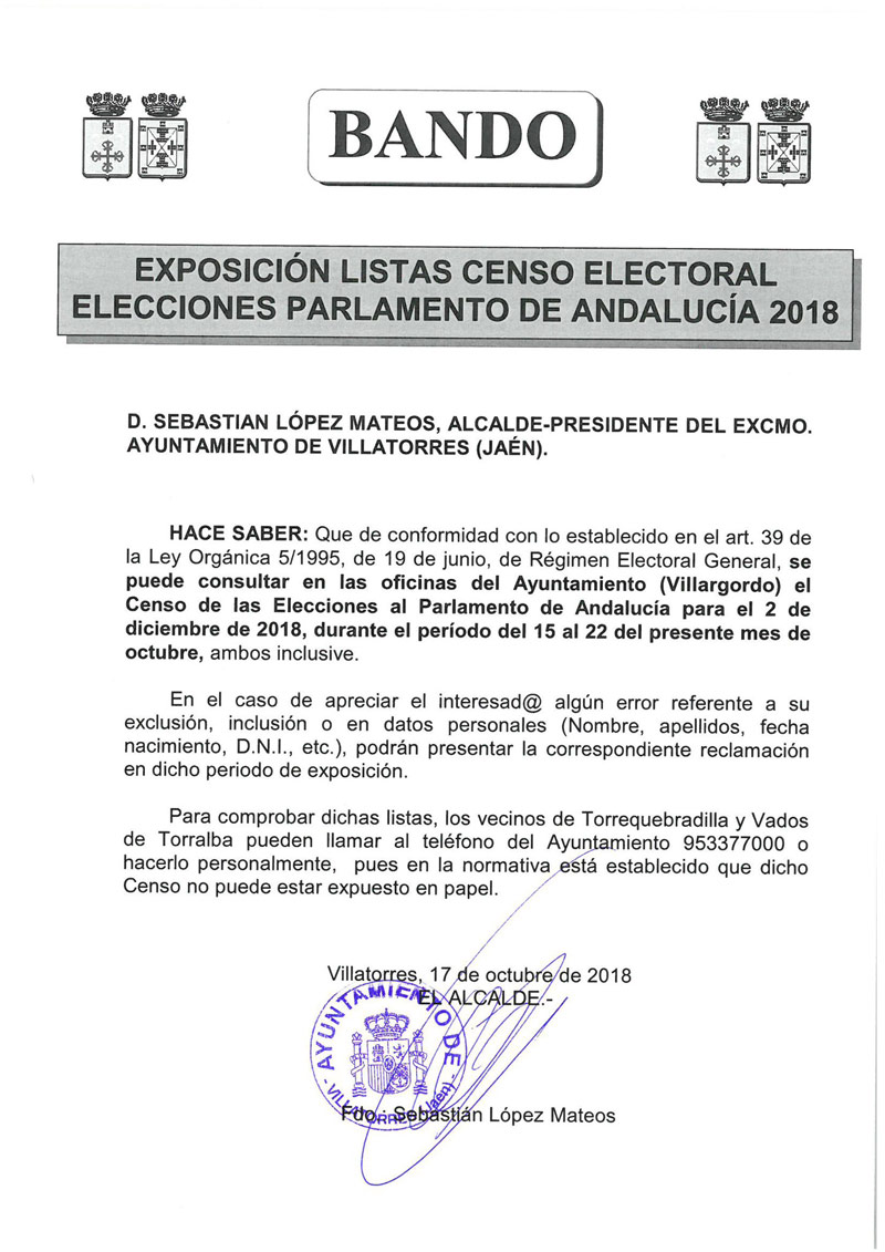 Exposición de las listas de censo electoral para las elecciones autonómicas del 2 de diciembre