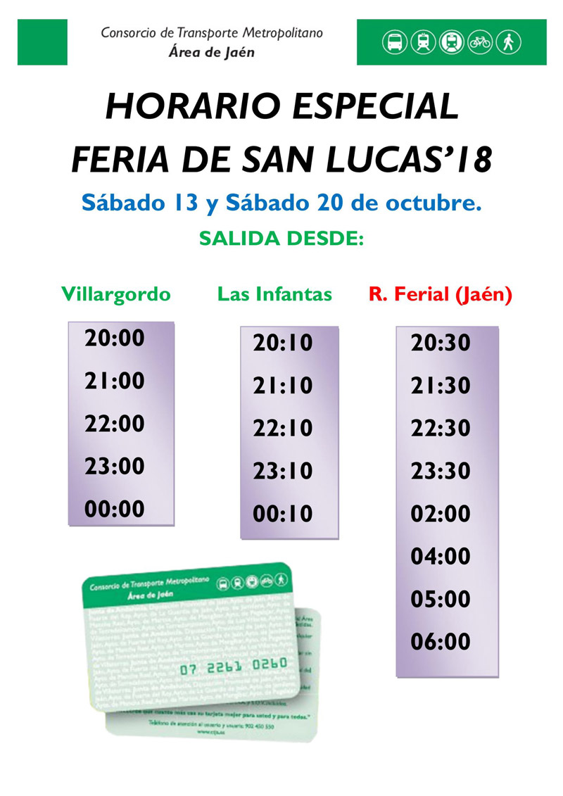 Horario de autobuses especiales Feria de San Lucas 2018