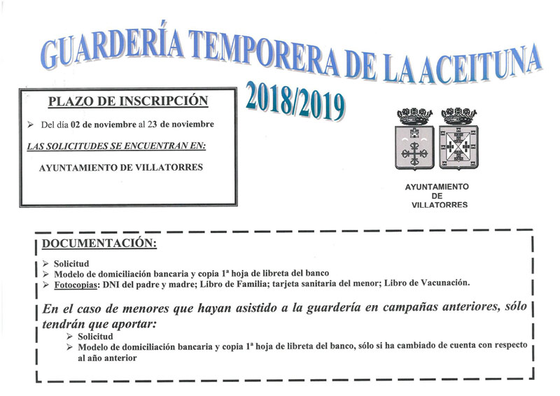 Información sobre la Guardería temporera 2018-2019