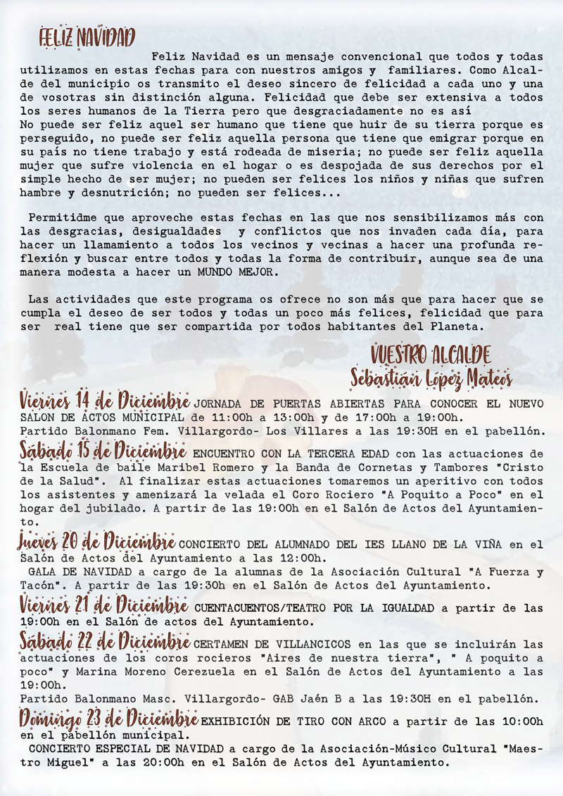 Programación de Navidad del Ayto. de Villatorres para Villargordo