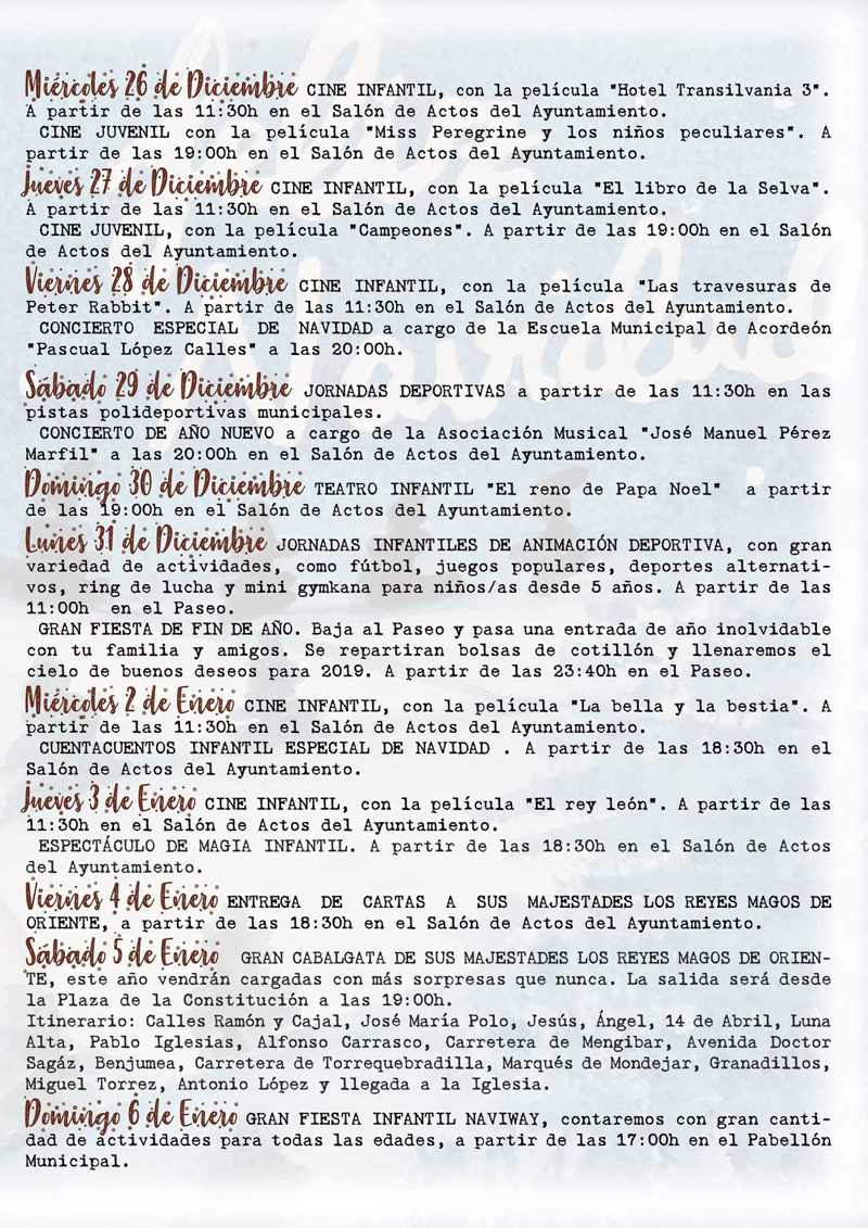 Programación de Navidad del Ayto. de Villatorres para Villargordo