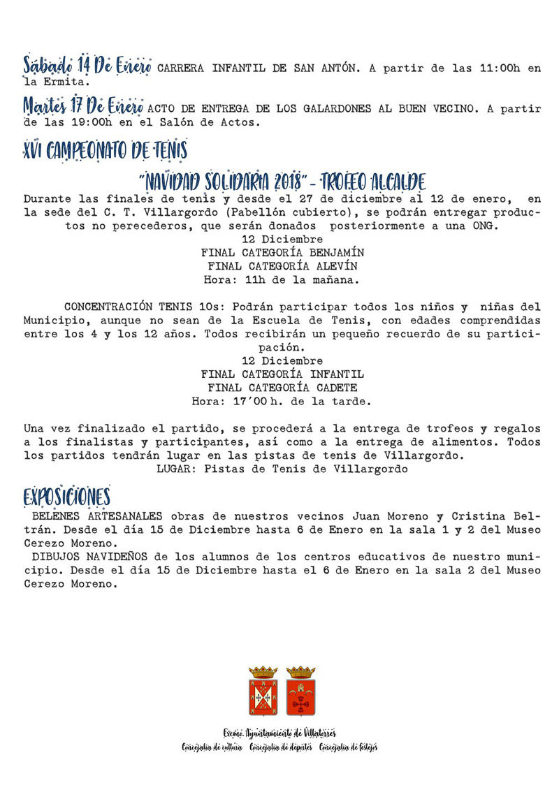 Programación de Navidad del Ayto. de Villatorres para Villargordo