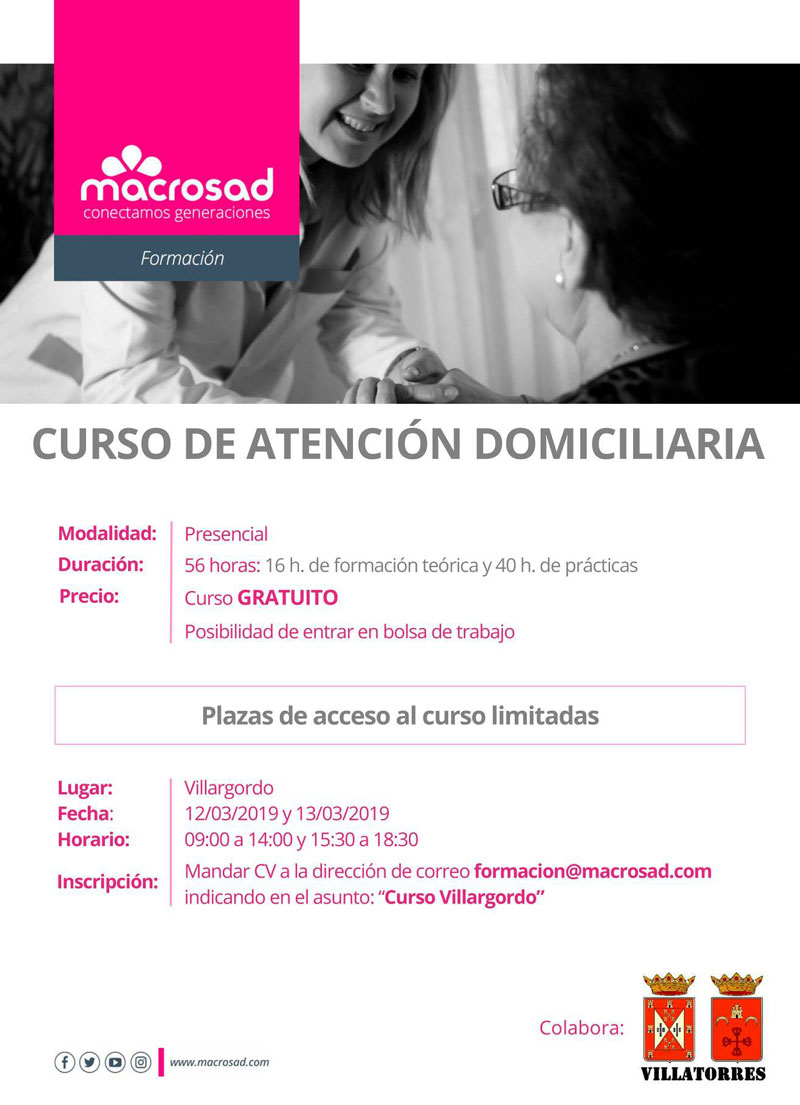 Curso de Atención domiciliaria por Macrosad en Villargordo