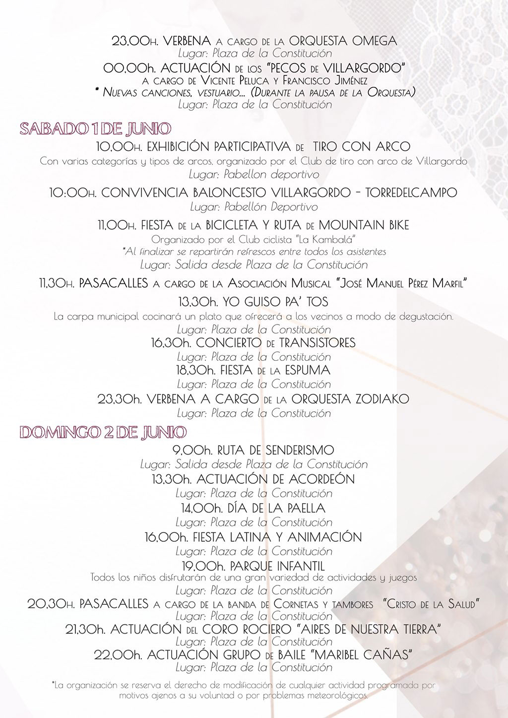 Programación Fiesta de las Flores 2019