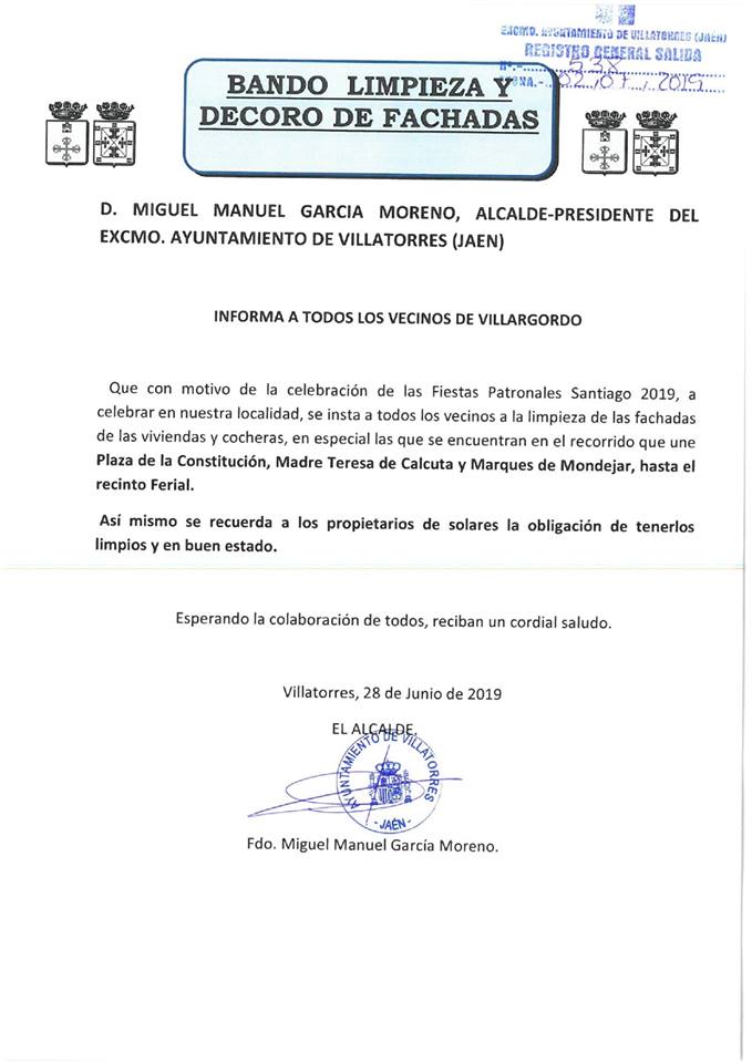 Bando del Alcalde sobre Limpieza y Decoro de Fachadas