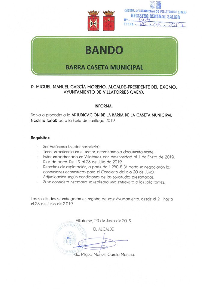 Abierto el plazo de solicitud para la barra de la Caseta Municipal