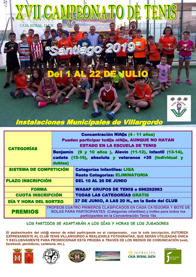 Abierto el plazo de inscripción al XVII Campeonato de Tenis Santiago 2019