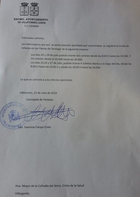 Limitación de cohetes durante la Feria de Santiago 2019