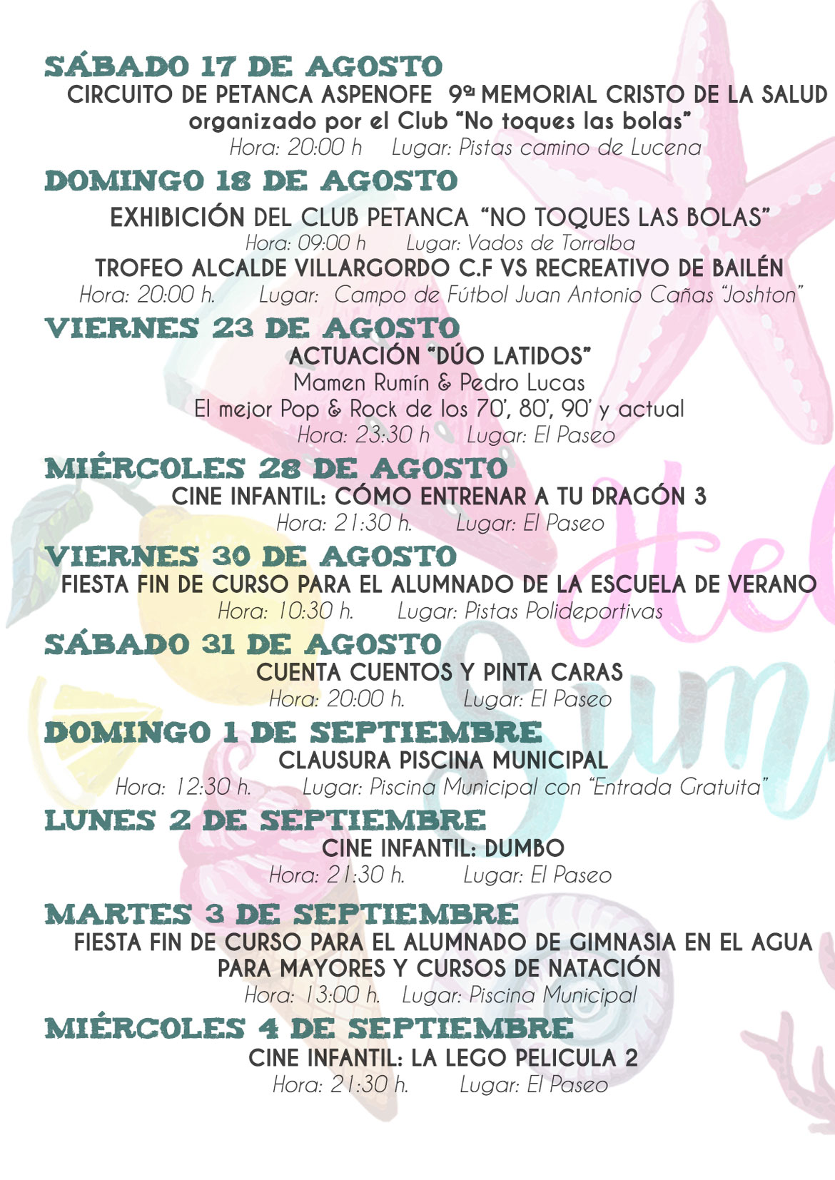 Actividades Fin de Verano 2019