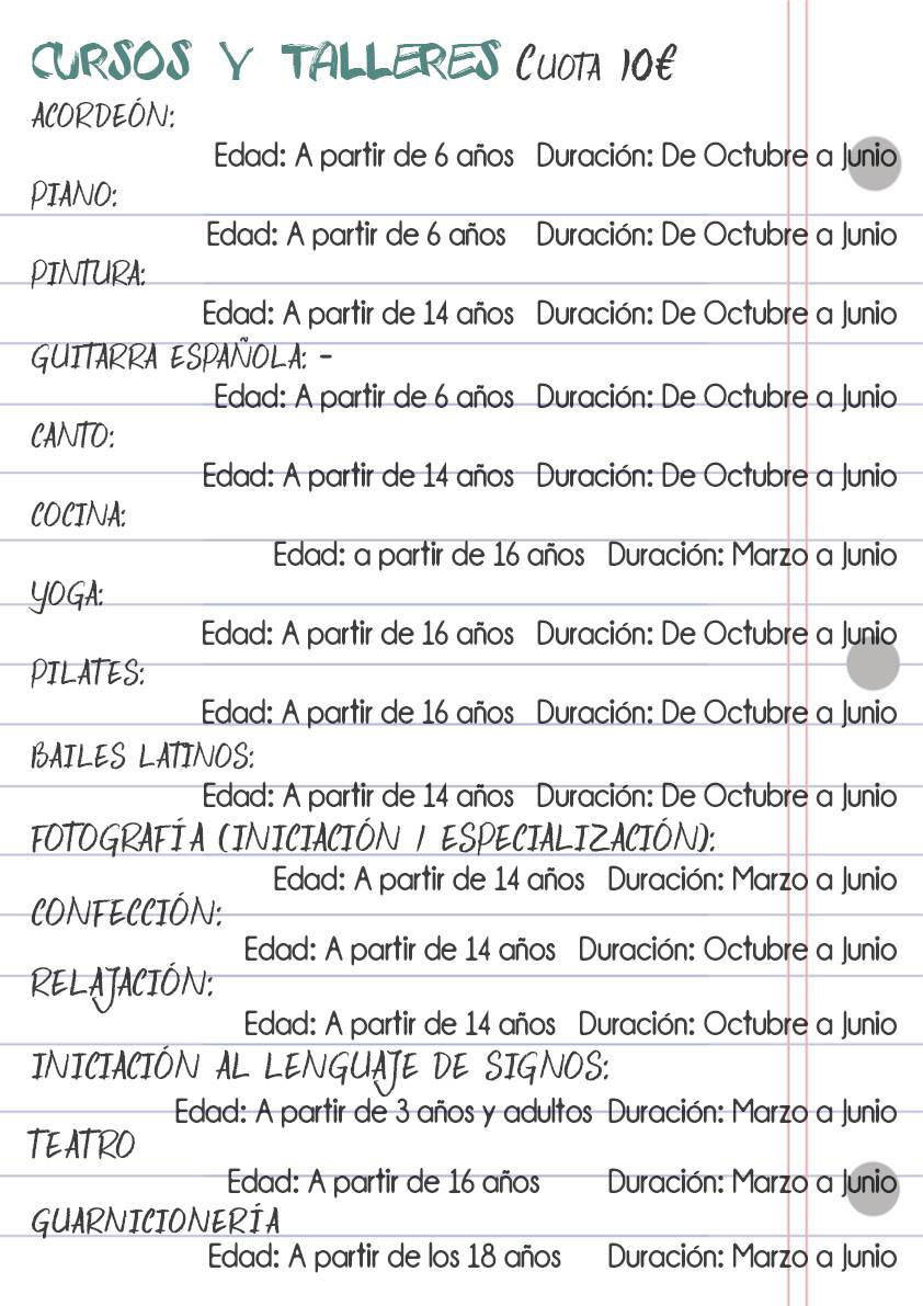 Escuelas, cursos y talleres 2019/2020