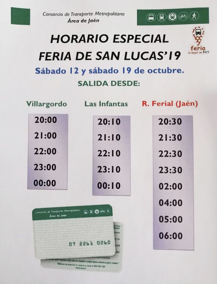Horarios especiales autobuses Feria de San Lucas 2019