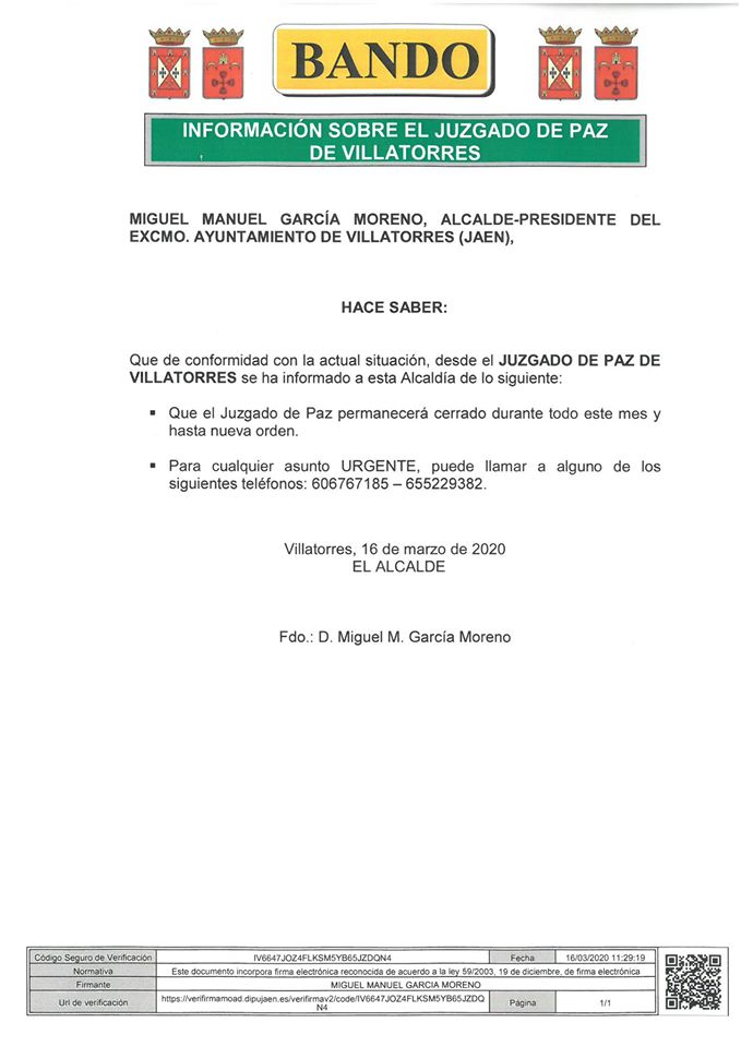 Bando sobre el Juzgado de Paz