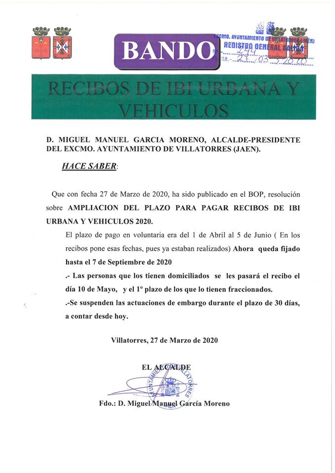Recibos de IBI Urbana y Vehículos