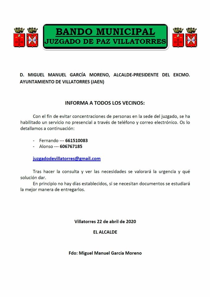 Bando sobre el Juzgado de Paz