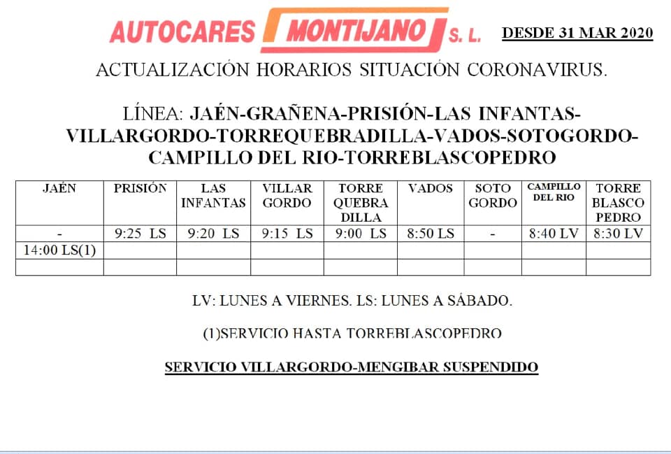 Nuevo horario Autocares Montijano