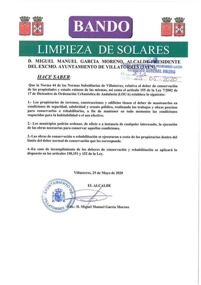 Bando sobre Limpieza Solares
