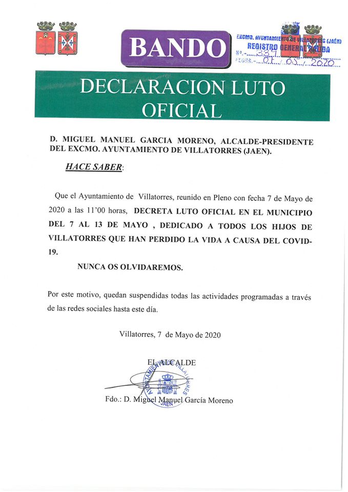 Bando Declaración Luto Oficial