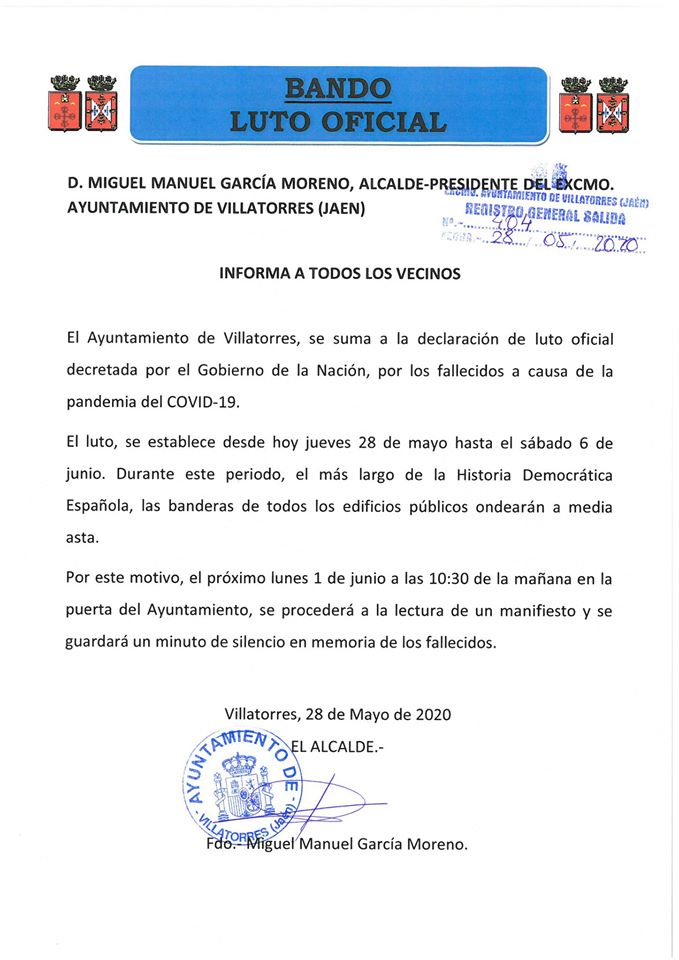 Bando declaración de luto oficial