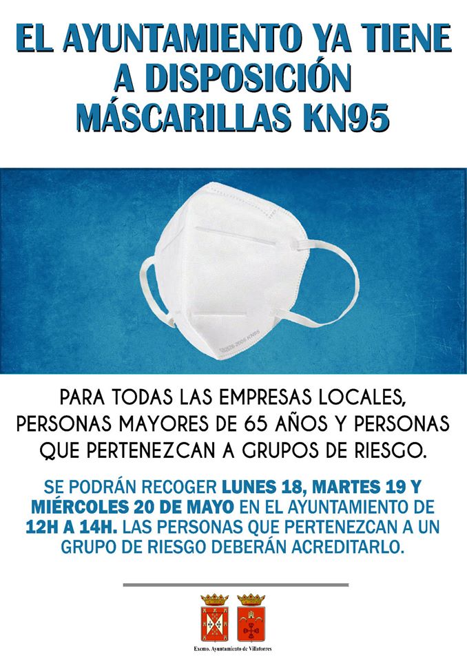 El Ayuntamiento ya tiene mascarillas KN95 para poder recogerlas 