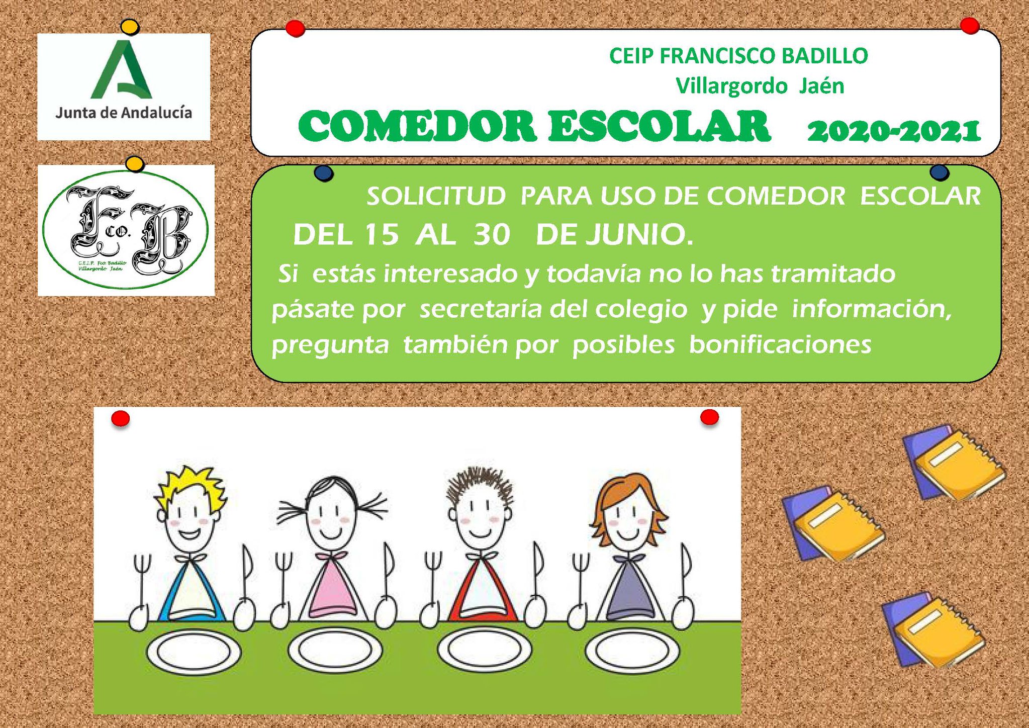 Abierto el plazo de solicitud de uso de comedor escolar