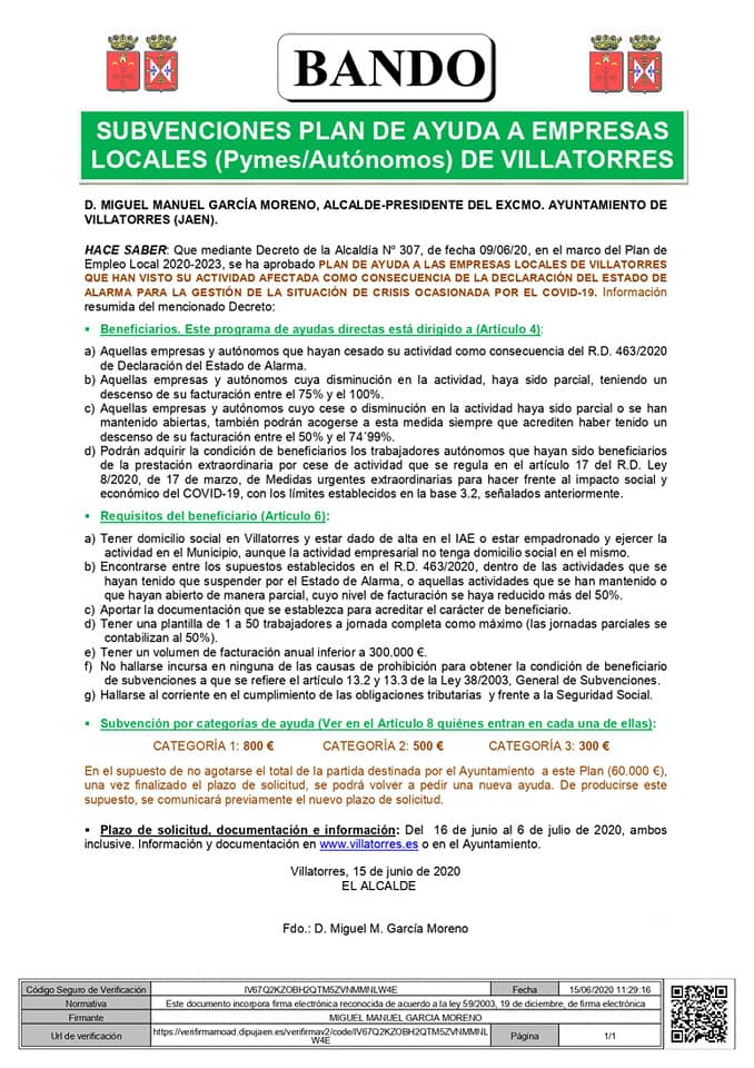 Plan de ayudas a empresas locales 