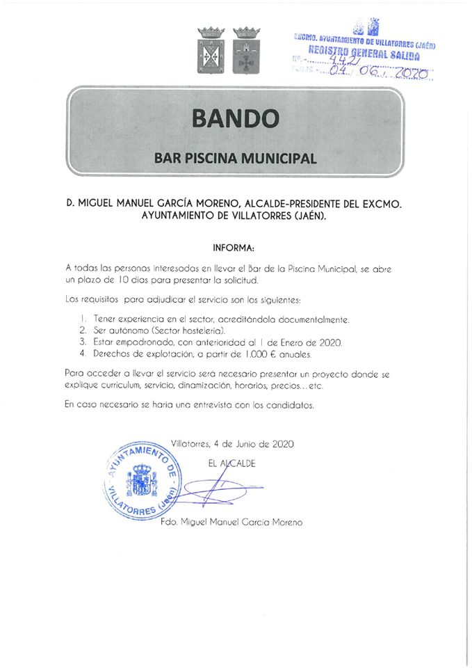 Bando Bar Piscina Municipal