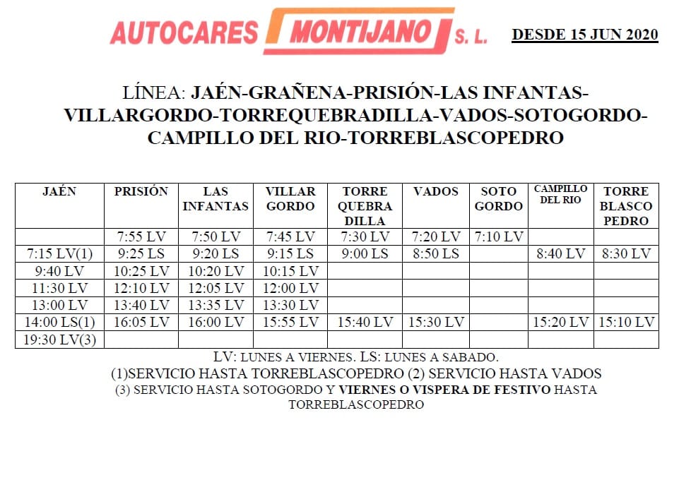 Nuevo horario de Autocares Montijano a partir del 15 de junio