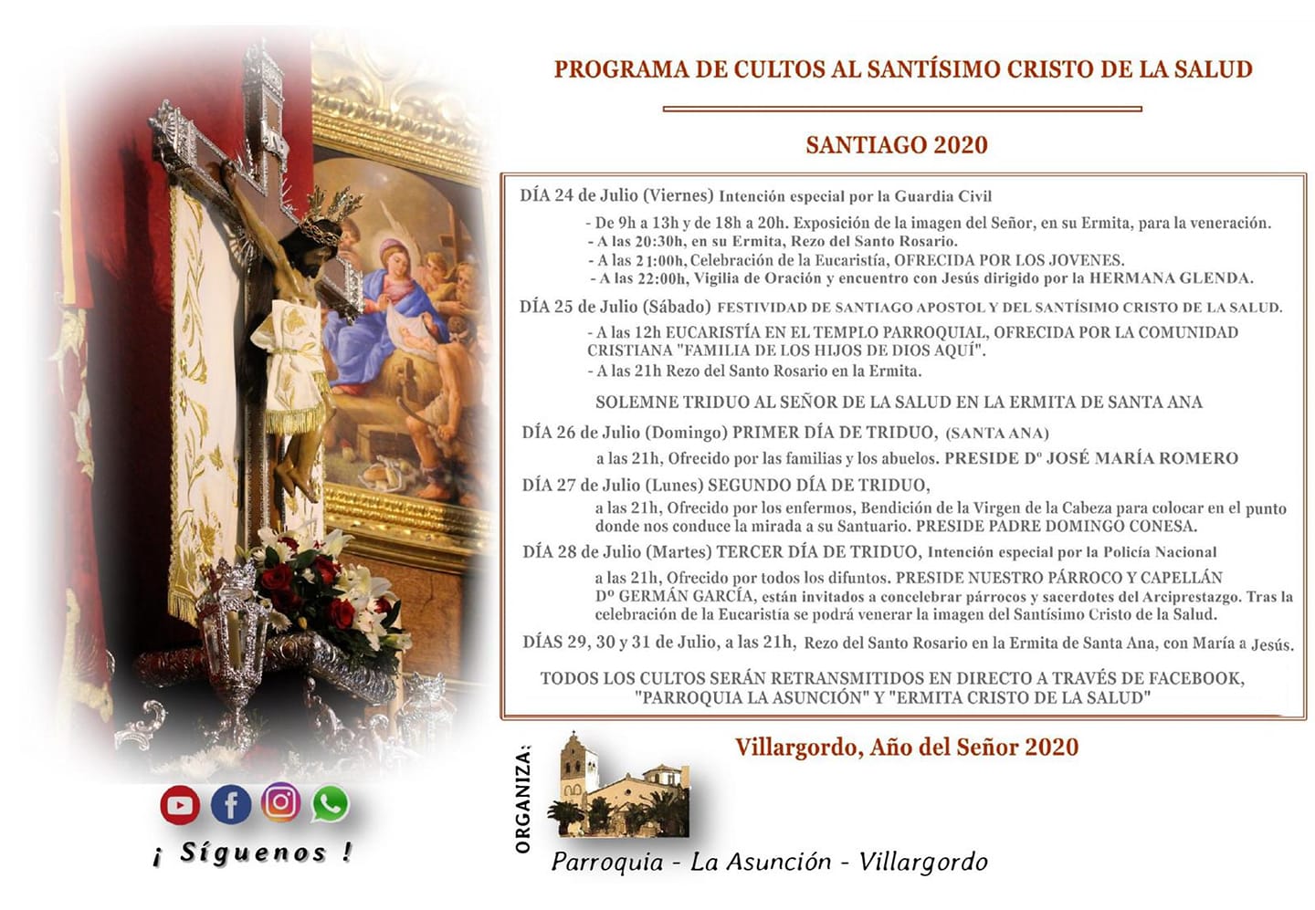 Programa de Cultos al Stmo. Cristo de la Salud Santiago 2020