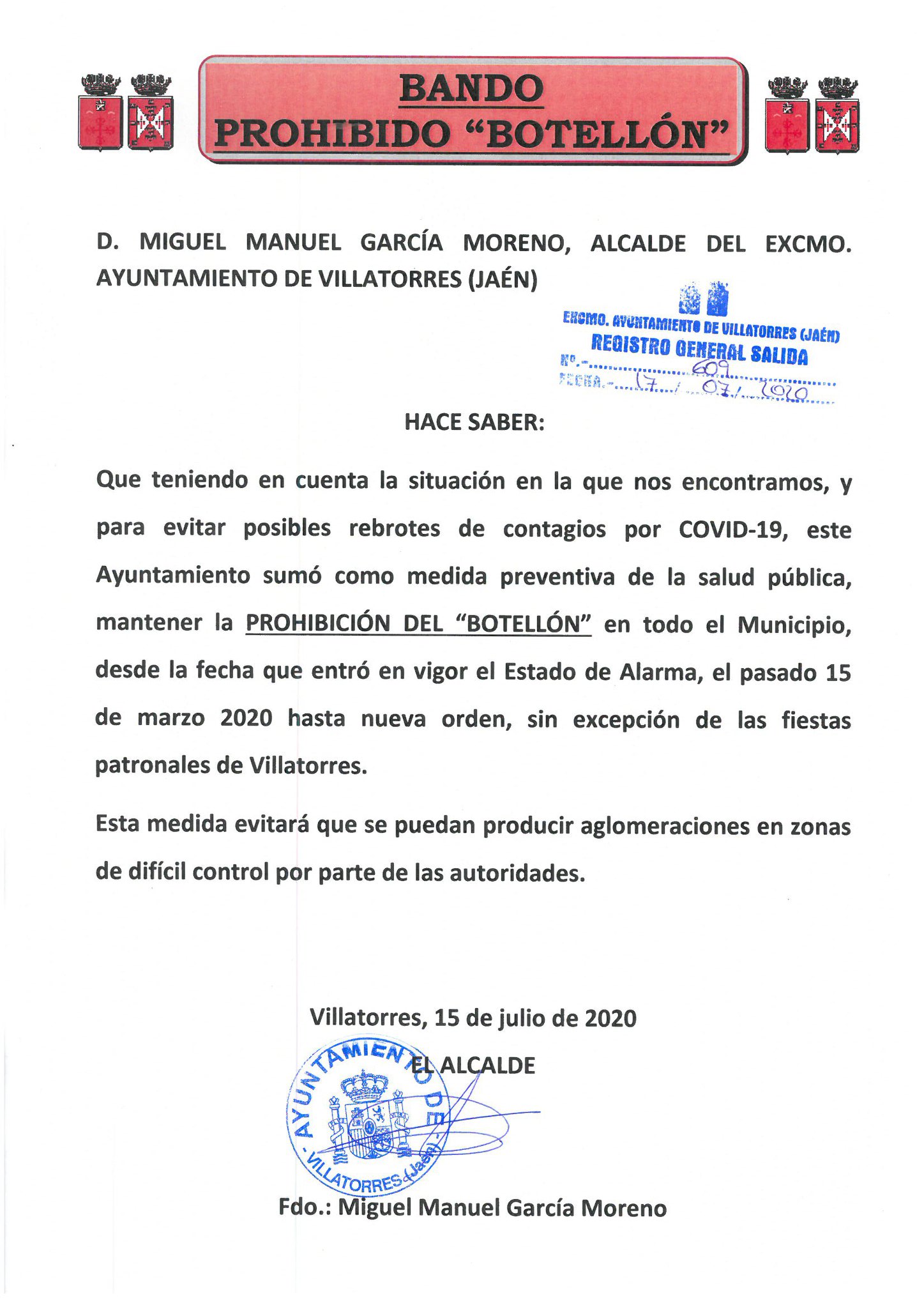 Bando Prohibición del Botellón