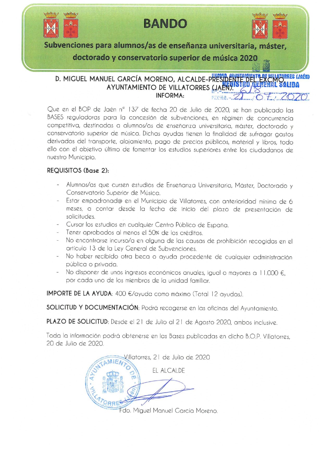 Subvenciones para estudiantes de enseñanza universitaria y conservatorio superior de música