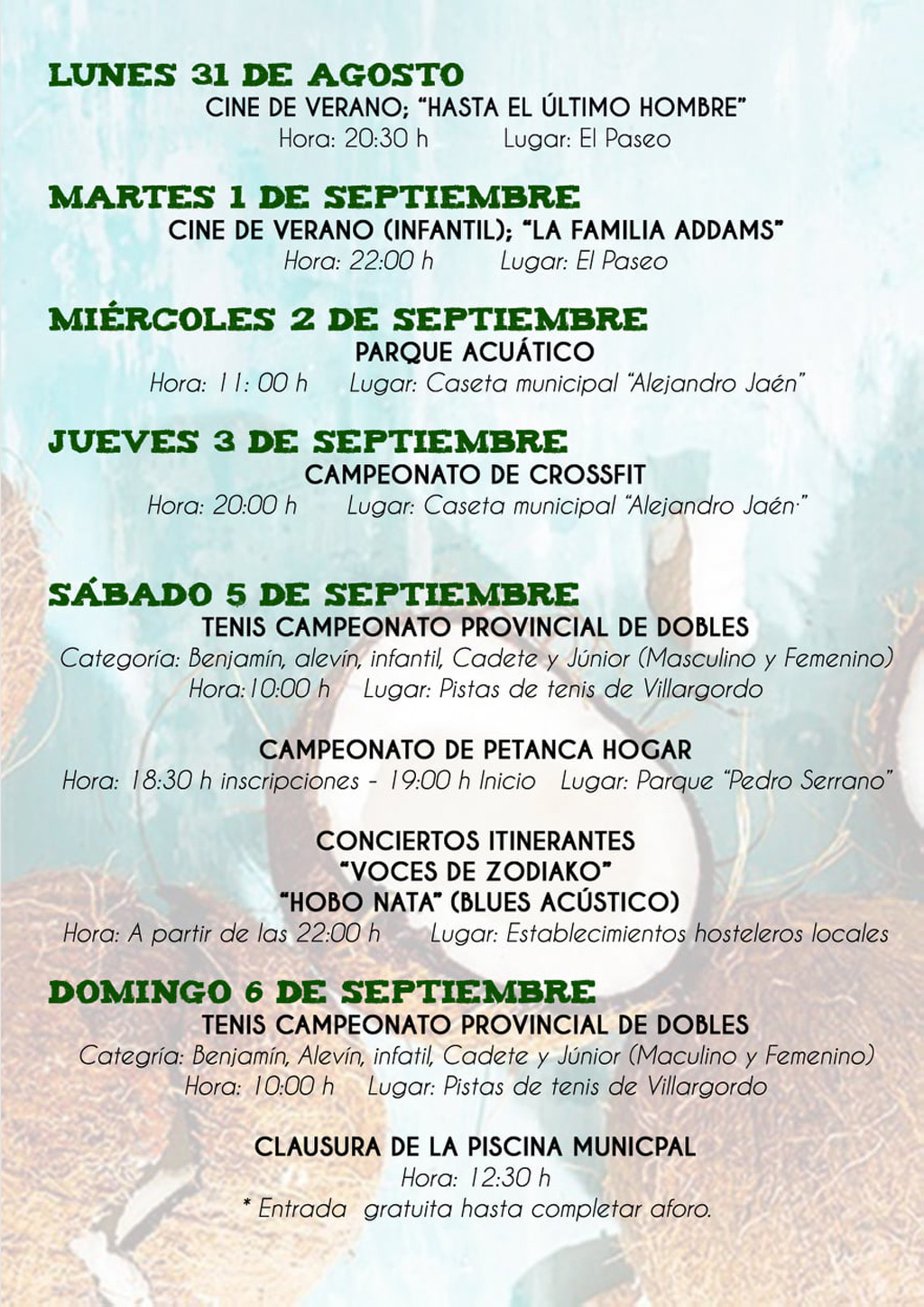 Actividades Fin de Verano Villargordo 2020