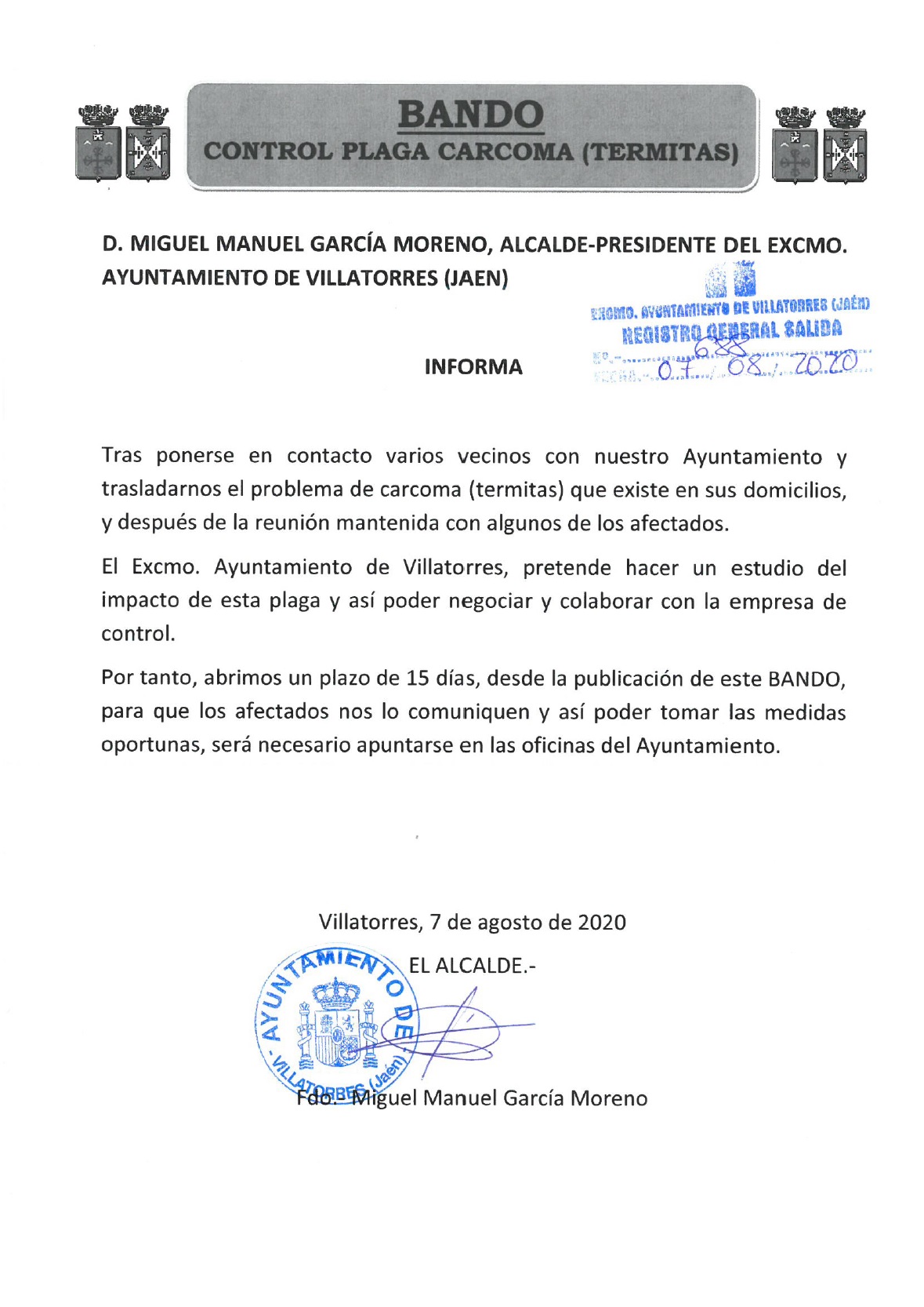 Bando control plaga de carcoma