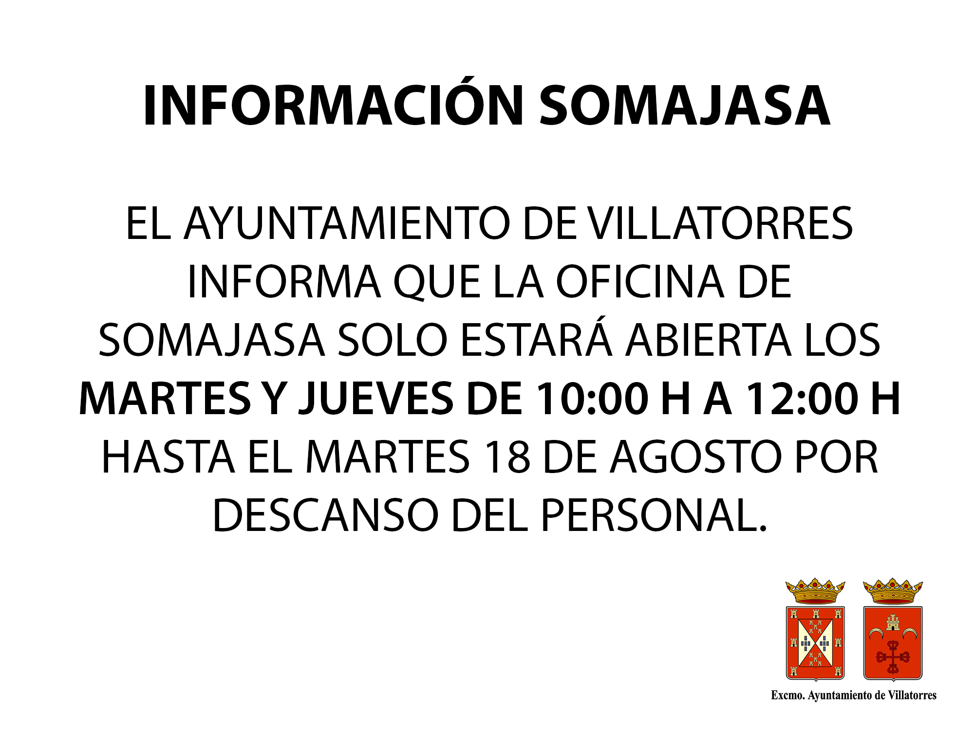 Horario atención al público Somajasa