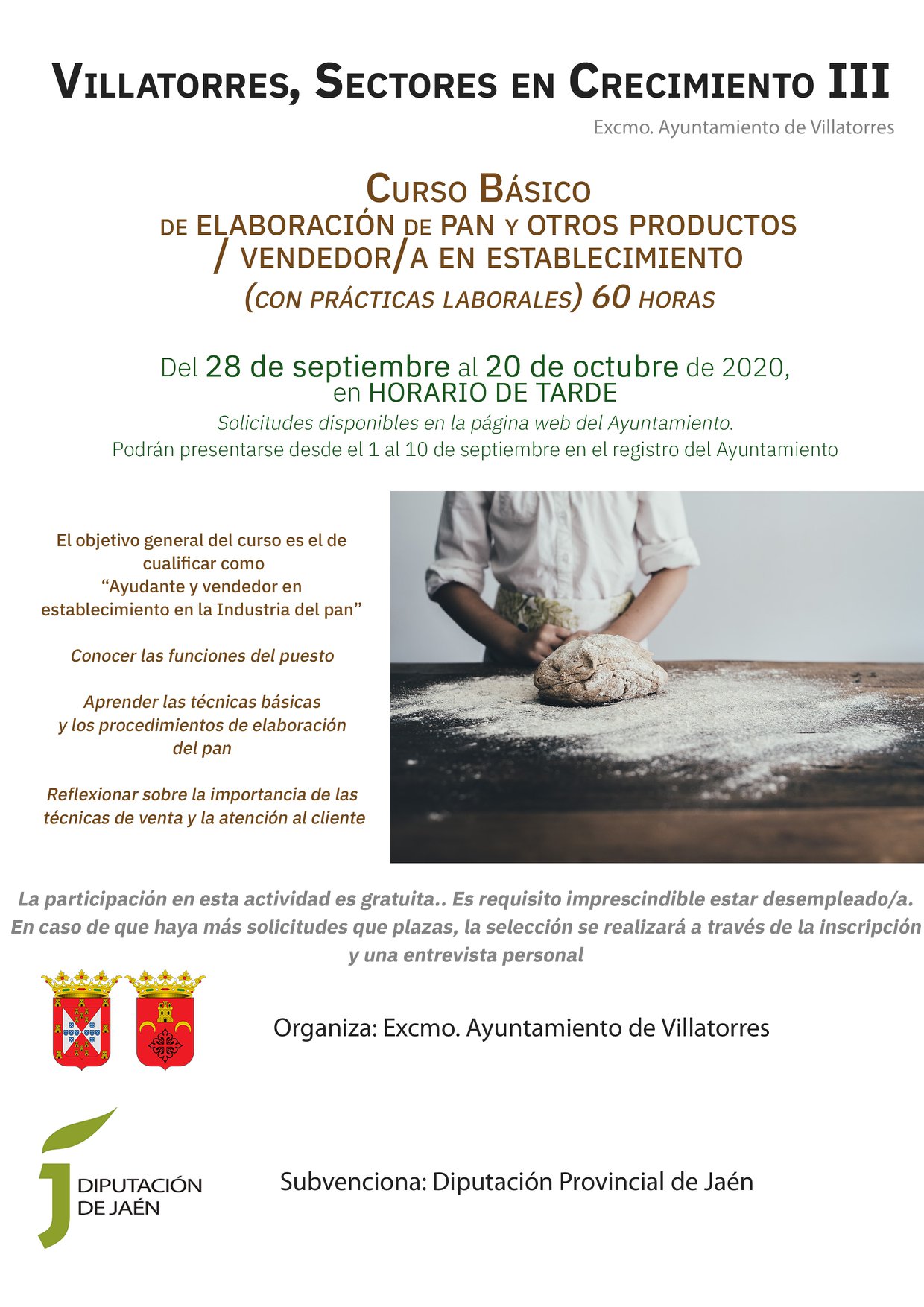 Abierto el plazo de inscripción al Curso Básico de Elaboración de Pan y Otros Productos - Vendedor en Establecimientos  