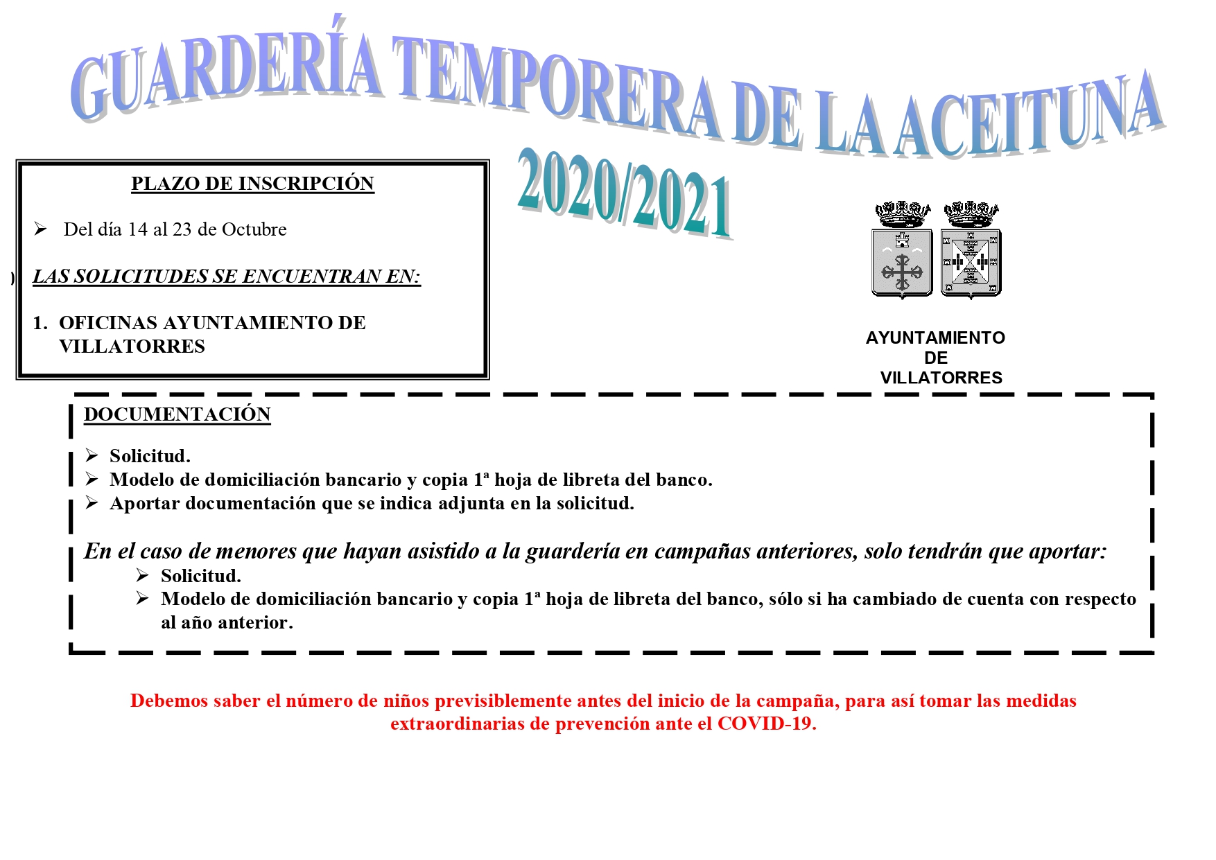 Abierto el plazo de la Guardería Temporera de la aceituna 2020/2021