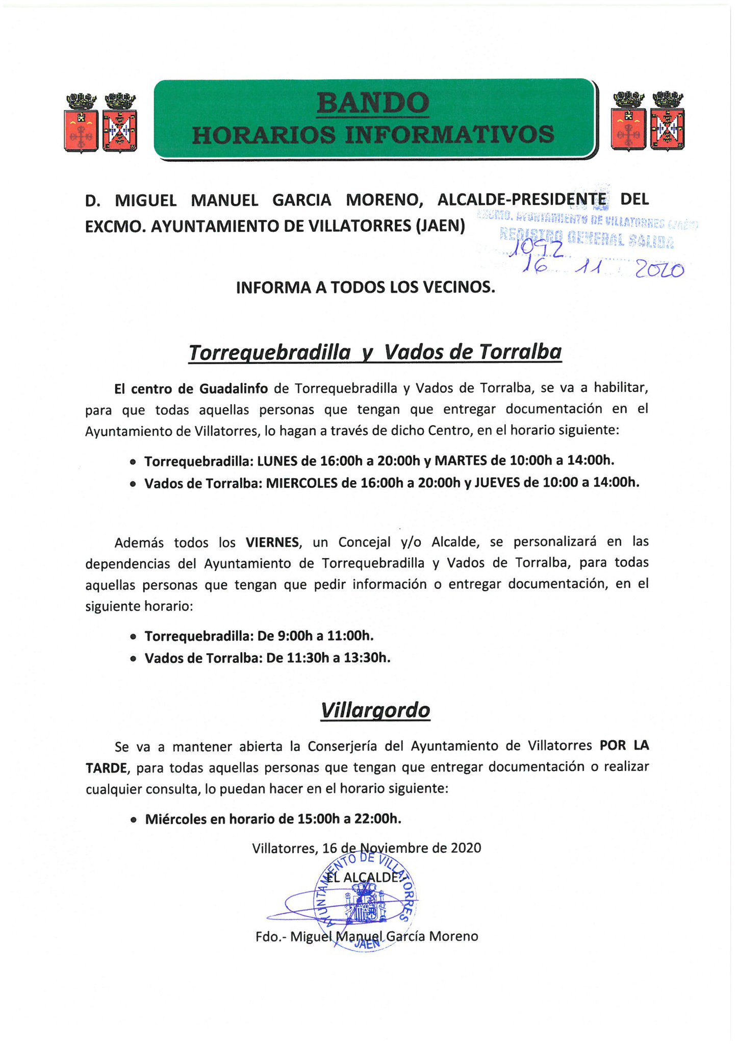 Bando sobre Horarios Informativos