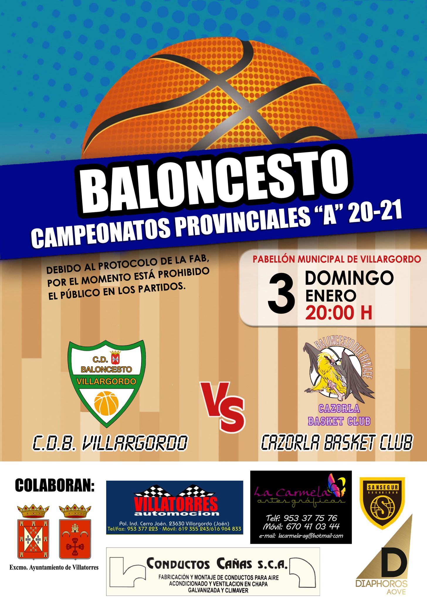 Partido de baloncesto entre CDB Villargordo y Cazorla Basket Club el 3 de enero
