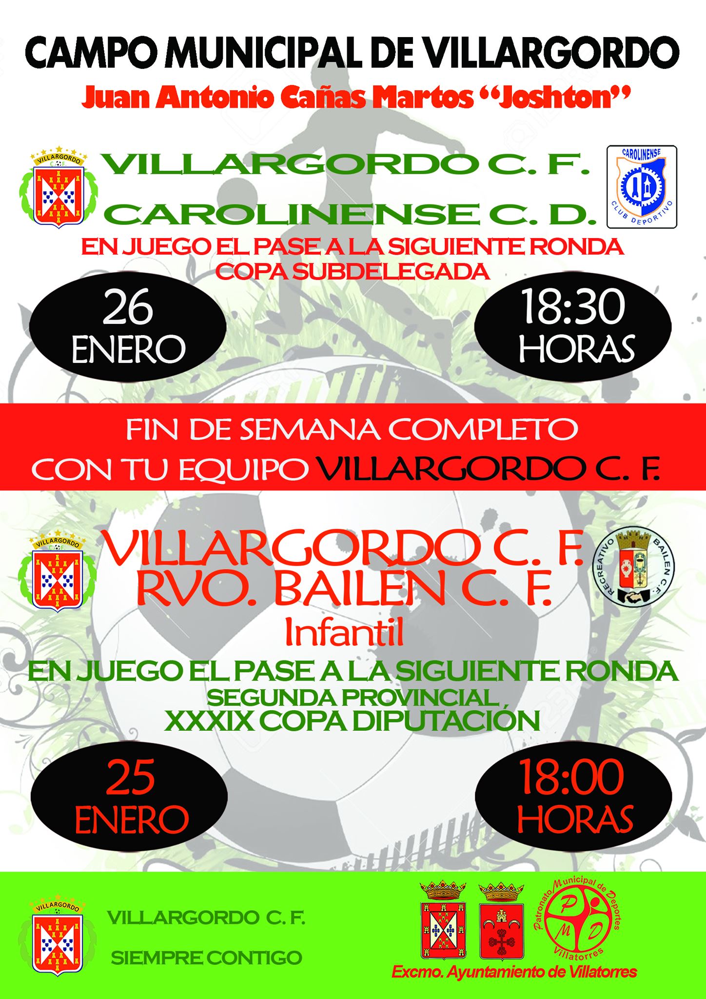 Partidos de futbol Senior e Infantil 25-26 de enero