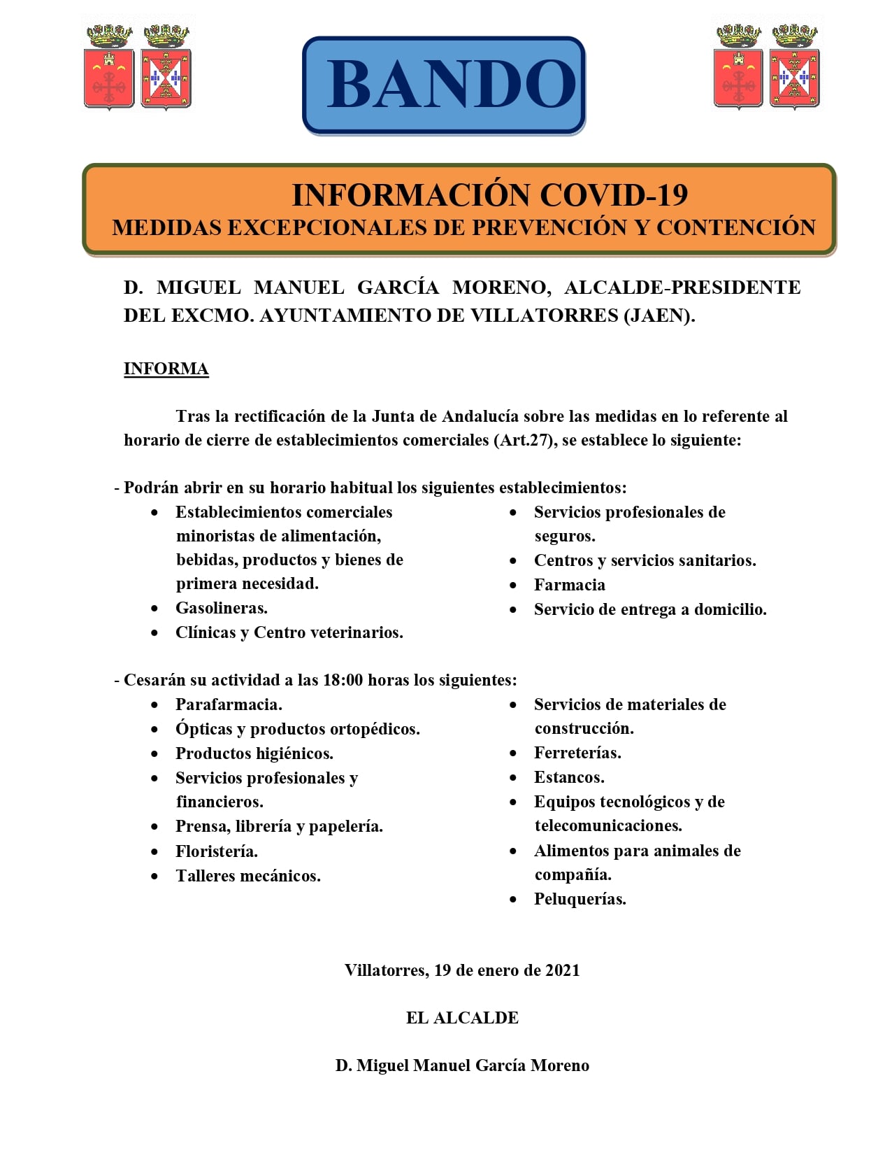 Bando Información Covid-19