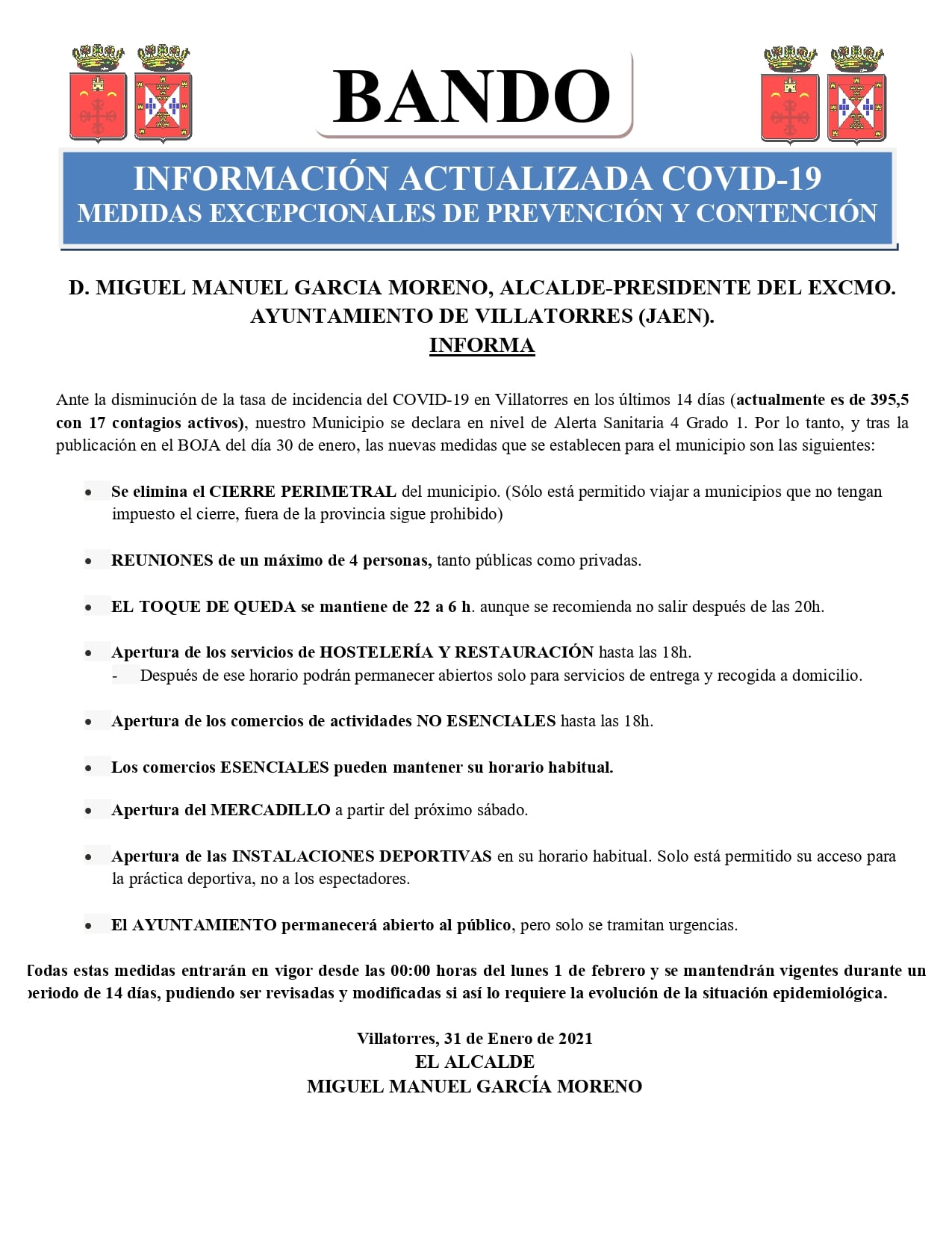 Bando Información actualizada Covid-19