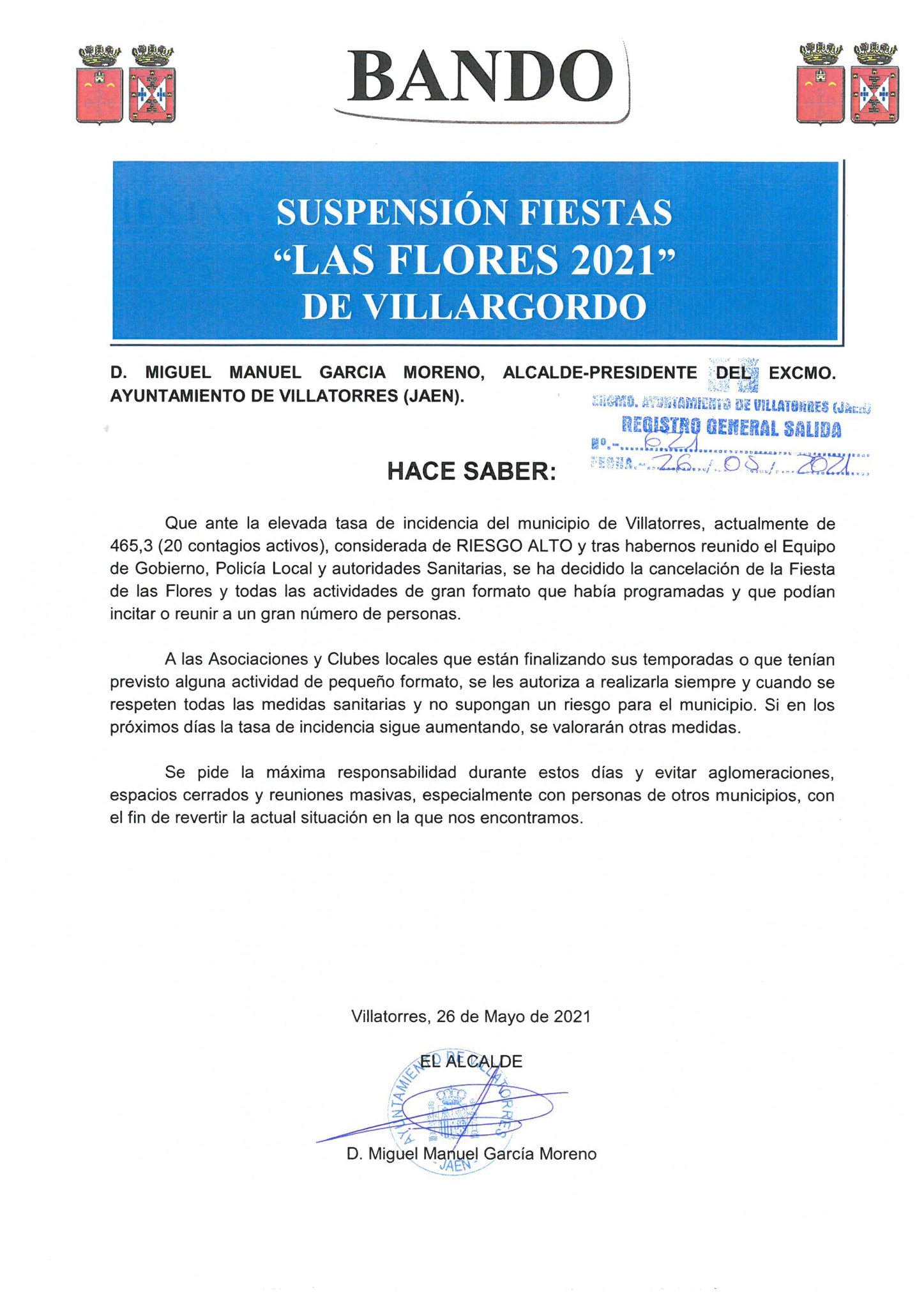 Suspensión Fiesta de las Flores