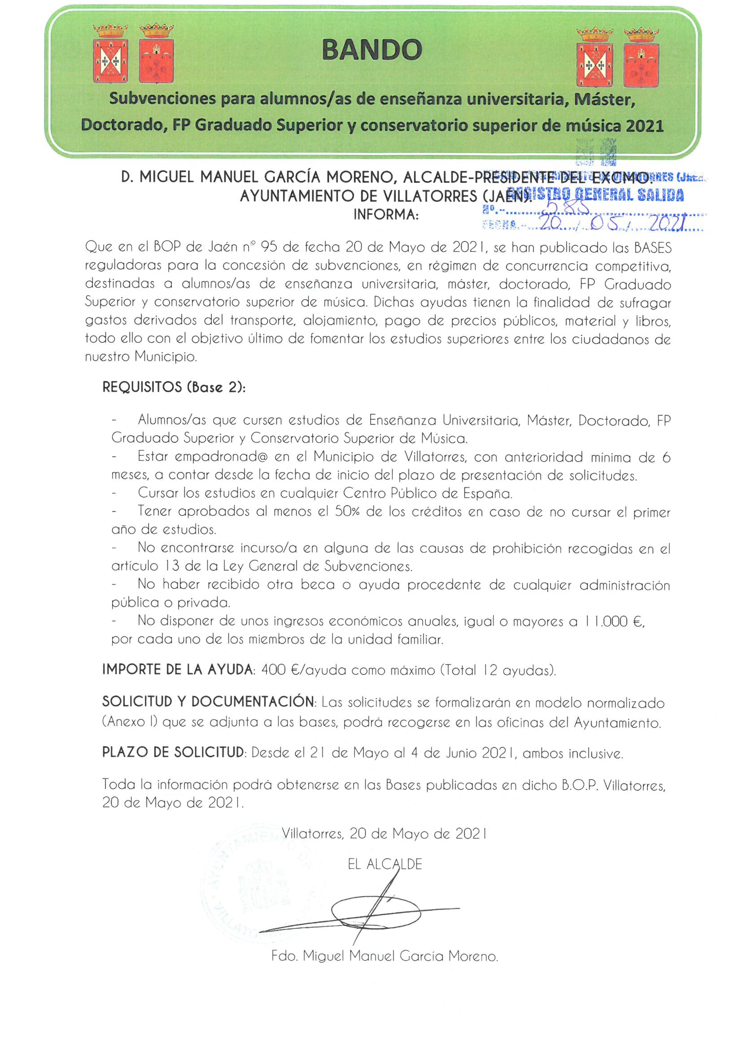 Convocatoria Subvenciones para alumnos de enseñanza universitaria, máster, doctorado, FP de grado superior y conservatorio superior de música