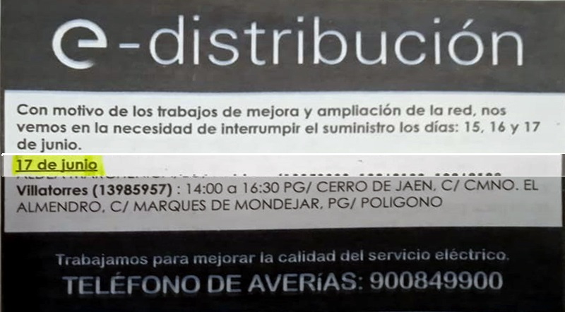 Interrupción del suministro eléctrico