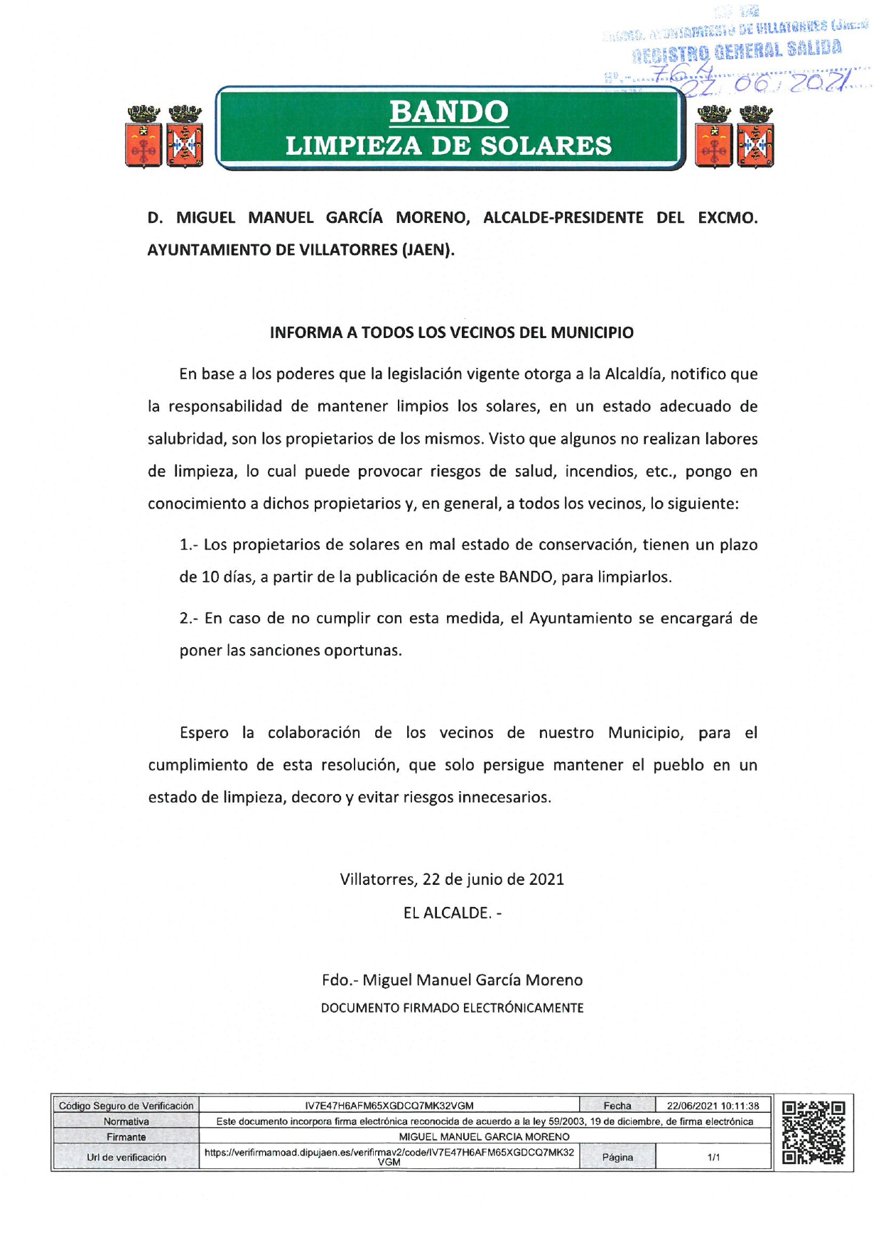 Bando limpieza solares