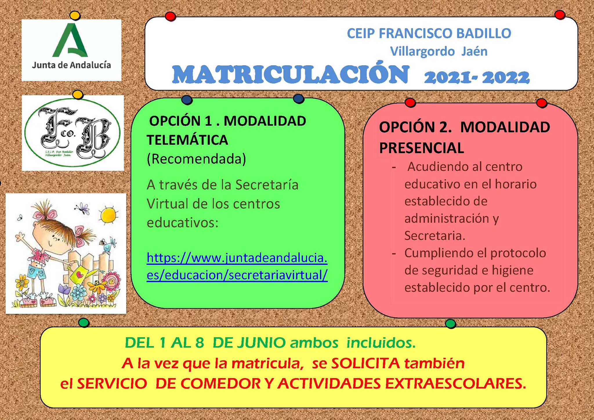 Abierto el plazo de matriculación en el C.E.I.P Francisco Badillo