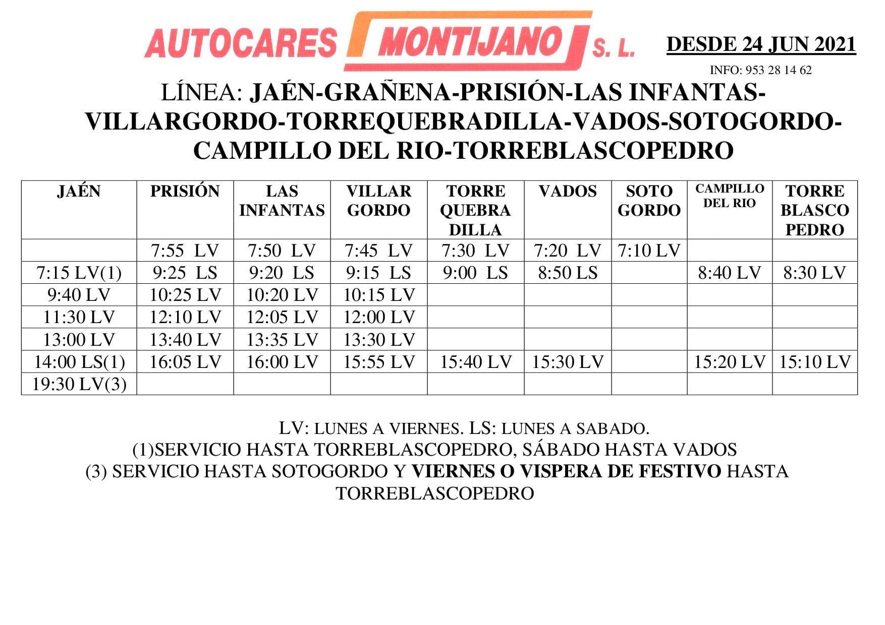 Nuevos horarios Autobuses Montijano