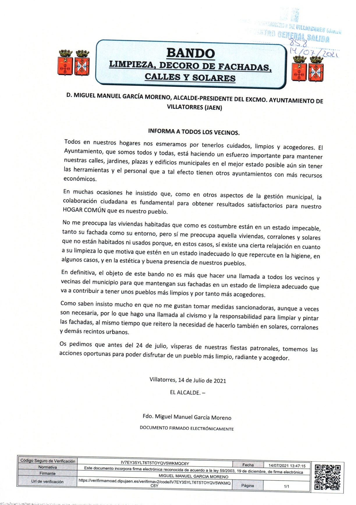 Bando limpieza solares y decoro fachadas, calles y solares