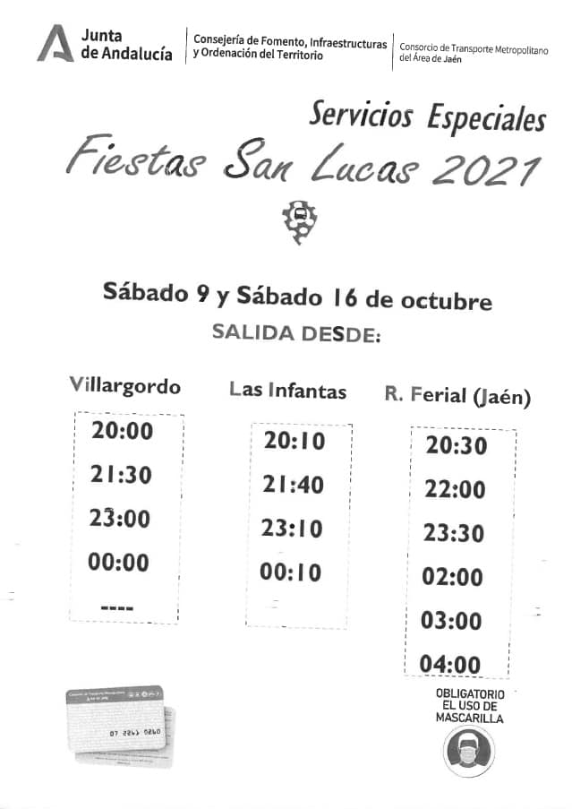 Horario Especial Autobuses Feria de San Lucas 2021