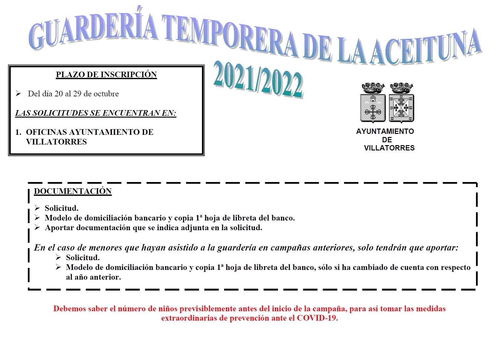 Abierta la inscripción a la Guardería Temporera de la Aceituna 2021/2022