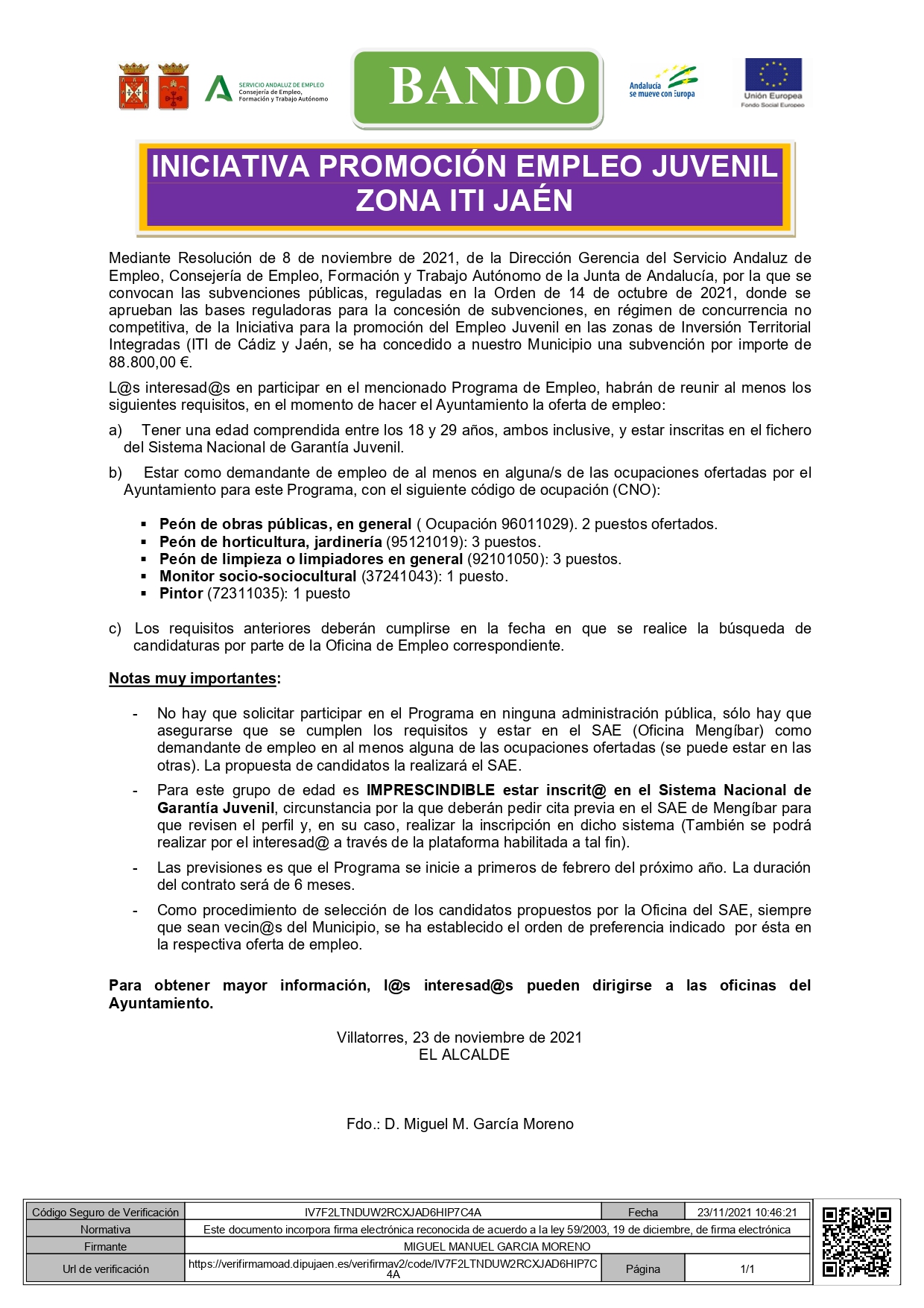 Iniciativa Promoción Empleo Juvenil Zona ITI Jaén